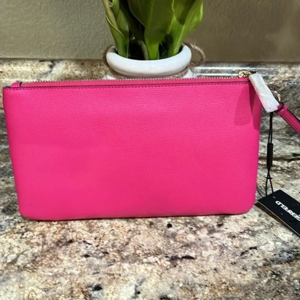Karl Lagerfeld Vibrant Pink Maybelle Wristlet Pouch Wallet Purse